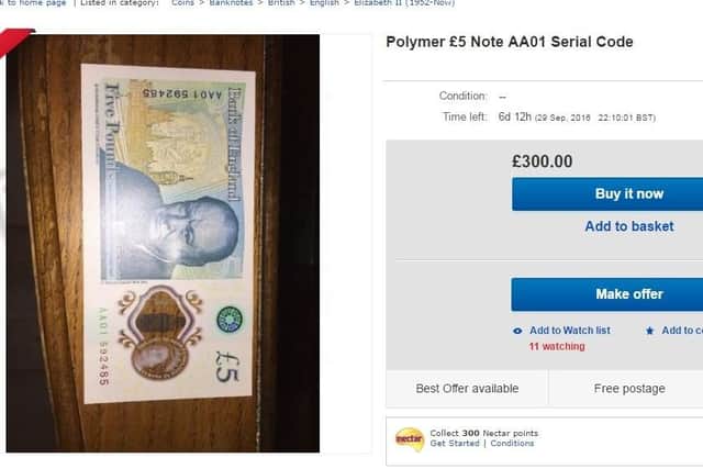Some of the first new fivers to be printed are fetching hundreds of pounds online.