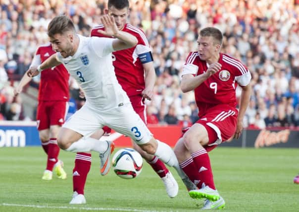 England U21 v Belarus U21
Englands Luke Garbutt is hackred down by Yahuhen Leshka