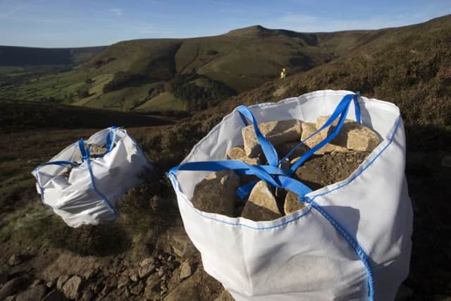 Some of the bags of stone being delivered onto Kinder Scout. Photo: Rod Kirkpatrick/F Stop Press.