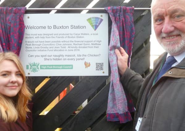 Artist Carys Walters and Corbar Ward councillor Clive Johnson at the unveiling of the new mural at Buxton Railway Station.