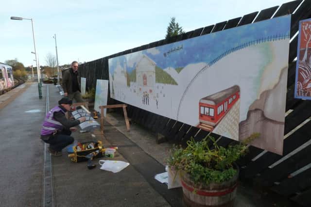 The new mural at Buxton Railway Station takes shape.