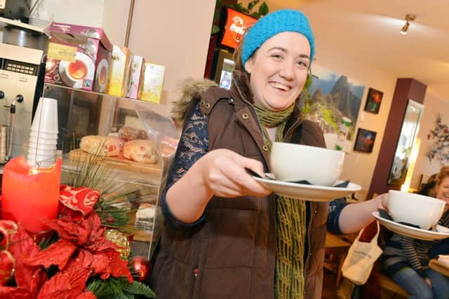 Carolyn Berrisford feeding the homeless at her cafe on Christmas day. Ruth Eyre.