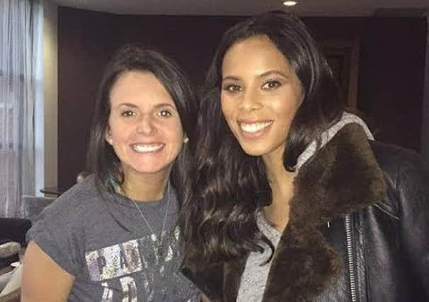 Elysia Martin and Rochelle from The Saturdays after day one of filming for the new Christmas advert.
