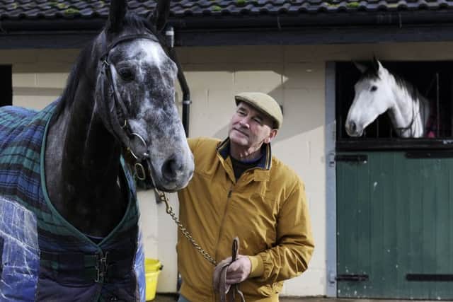 Two of Yorkshire trainer Malcolm Jefferson's top horses make the list. He is pictured here with his crack 2m novice chaser, Cloudy Dream.
