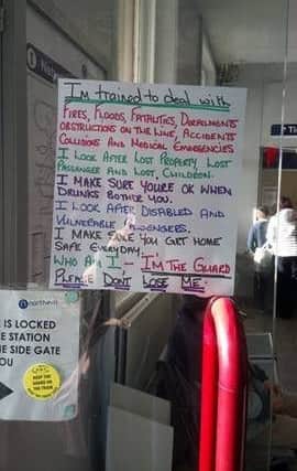 Union members put posters up around Buxton train station explaining why they went on strike.