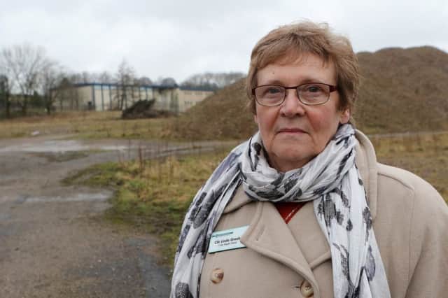 Cllr Linda Grooby at the derelict High Peak College site