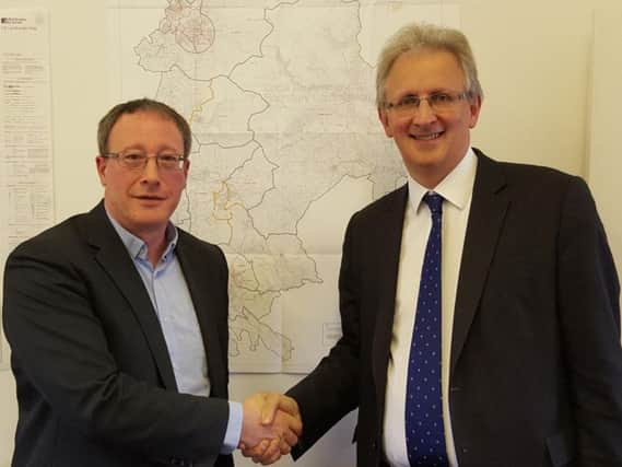 Andrew Bingham (right) with Chairman of High Peak Conservatives, Coun Daren Robins.