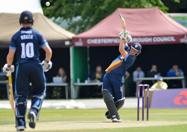 Derbyshire v Yorkshire T20 game at Queens park Chesterfield. derbyshire batsman Slater.