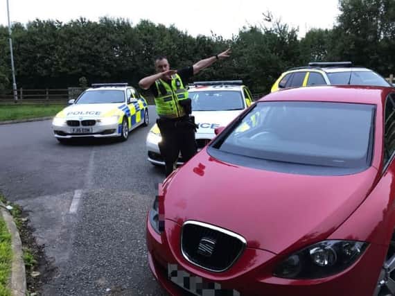 The vehicle was used in various crimes and has been caught by Derbyshire Roads Police who celebrated with a 'dab'. Picture credit:  Derbyshire Roads Policing Unit