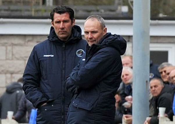Buxton FC v Matlock Town, pictured is Buxton manager Martin McIntosh and assistant Tim Ryan