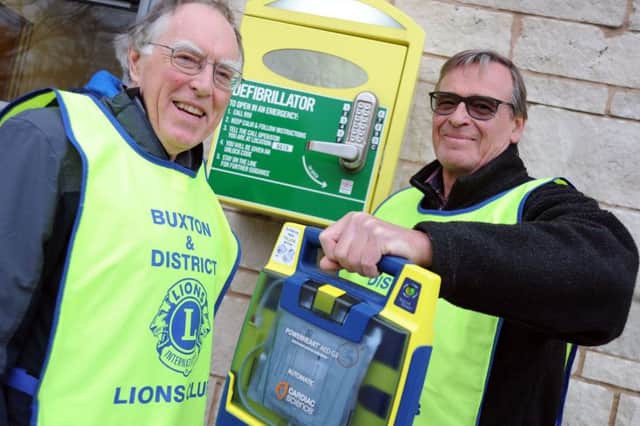 Project co-ordinator, David Brindley, right and fellow Buxton Lion Malcolm Bradbury, the chairman of the Charity committee, who are spearheading a campaign to get more defibrilators on the outside of buildings to make them more accessible to members of the general public.