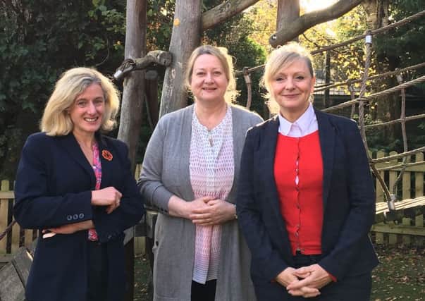 High Peak MP Ruth George on a visit to New Mills Nursery with Tracy Brabin, shadow early years minister. Also pictured is Claire Inman, from New Mills Nursery.