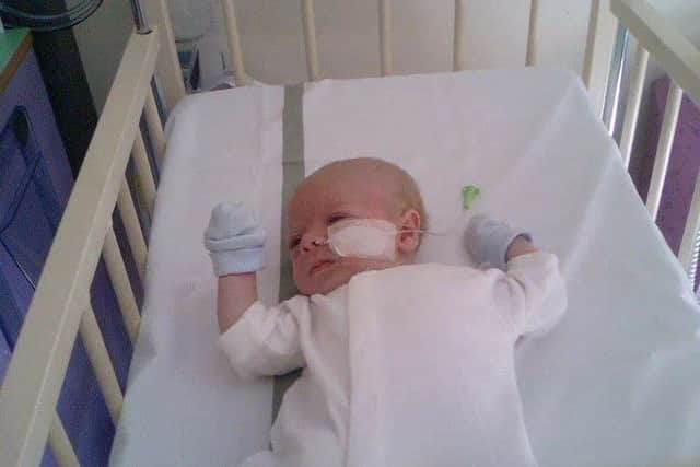 Rhys as a baby during one of his stays at Stepping Hill Hospital.