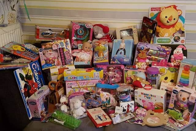 The toys were collected by Rhys and donated to Stepping Hill Hospital.