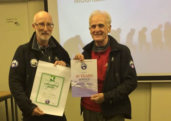 BMRT Chairman Richard Doran (left) presents 40 years Long Service Certificates to Eric Needham (right)