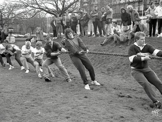 From March 1989, a tug-of-war event takes place during a charity sports day at the Palace Hotel in aid of the Buxton Scanner appeal.