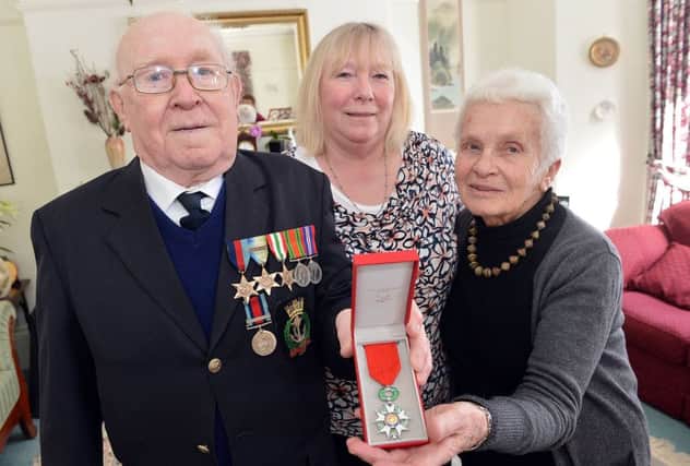 Benjamin Platts from Buxton recieved the Legion d Honnoure from Helene Griffin. Ben Platts, Elizabeth Pritchard and Helene Griffin.
