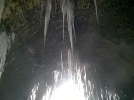 Ice in the Eaves Tunnel near Chapel-en-le-Frith. Photo: Network Rail.