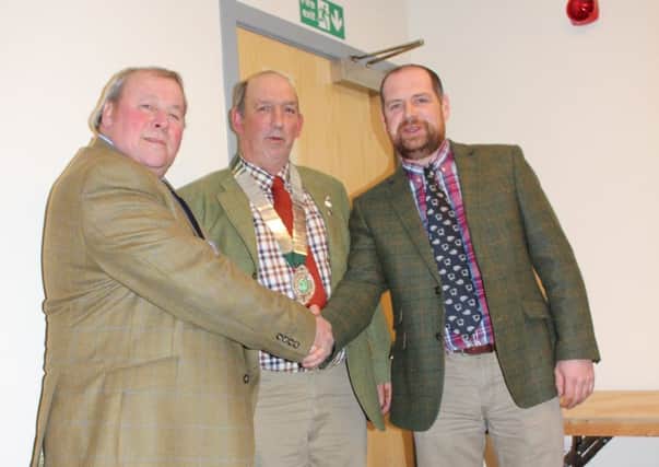 Hope Show president Richard Cottrill (centre) with new chairman Stuart Fairfax (right) and etiring chairman Peter Atkin.